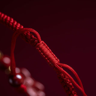 Buddha Gift Handmade Cinnabar Ruyi Handle Fu Character PiXiu Blessing Red String Braided Bracelet