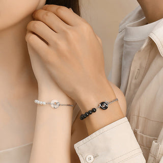Buddha Gift Black Obsidian Black Onyx Chalcedony Peace Buckle 925 Sterling Silver Year Of The Snake Pearl Purification Couple's Bracelet