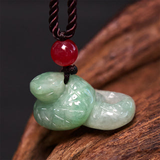 Buddha Gift Chinese Zodiac Year of the Snake Natural Jade Luck Necklace Pendant