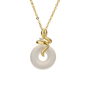 Buddha Gift 925 Sterling Silver Year Of The Snake Chalcedony Peace Buckle Positive Necklace Pendant