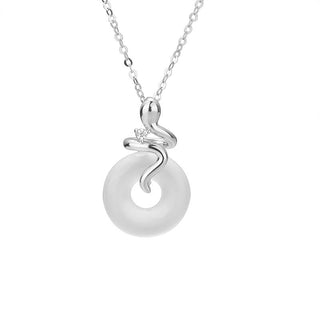 Buddha Gift 925 Sterling Silver Year Of The Snake Chalcedony Peace Buckle Positive Necklace Pendant