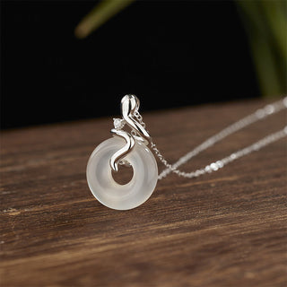 Buddha Gift 925 Sterling Silver Year Of The Snake Chalcedony Peace Buckle Positive Necklace Pendant