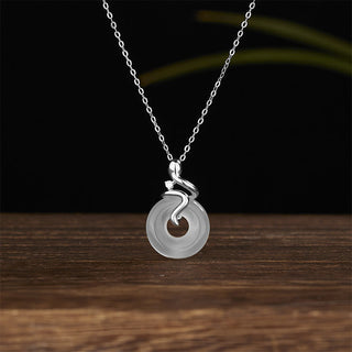 Buddha Gift 925 Sterling Silver Year Of The Snake Chalcedony Peace Buckle Positive Necklace Pendant