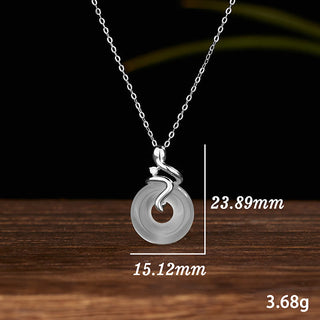 Buddha Gift 925 Sterling Silver Year Of The Snake Chalcedony Peace Buckle Positive Necklace Pendant