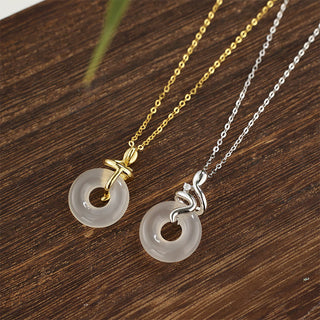 Buddha Gift 925 Sterling Silver Year Of The Snake Chalcedony Peace Buckle Positive Necklace Pendant