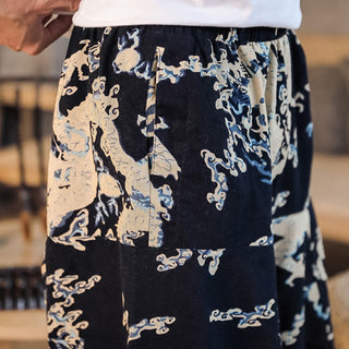 Buddha Gift Chinese Dragon Pattern Cotton Men's Harem Pants With Pockets