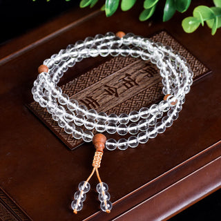 Buddha Gift 108 Mala Beads Natural Stone White Crystal Sandalwood Healing Bracelet