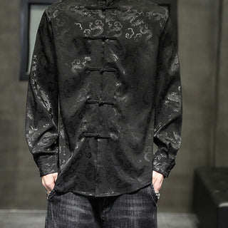 Buddha Gift Casual Dragon Pattern Frog-button Tang Suit Linen Men's Jacket Shirt