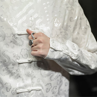 Buddha Gift Casual Dragon Pattern Frog-button Tang Suit Linen Men's Jacket Shirt