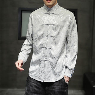 Buddha Gift Casual Dragon Pattern Frog-button Tang Suit Linen Men's Jacket Shirt