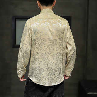 Buddha Gift Casual Dragon Pattern Frog-button Tang Suit Linen Men's Jacket Shirt