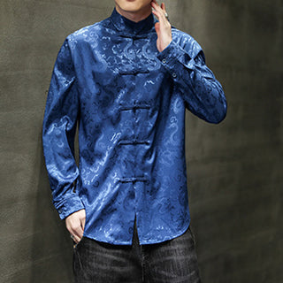 Buddha Gift Casual Dragon Pattern Frog-button Tang Suit Linen Men's Jacket Shirt