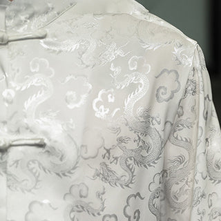 Buddha Gift Casual Dragon Pattern Frog-button Tang Suit Linen Men's Jacket Shirt