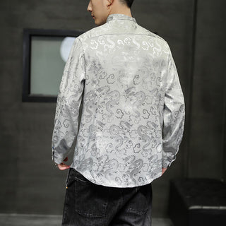 Buddha Gift Casual Dragon Pattern Frog-button Tang Suit Linen Men's Jacket Shirt