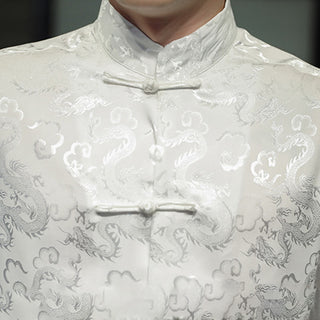 Buddha Gift Casual Dragon Pattern Frog-button Tang Suit Linen Men's Jacket Shirt