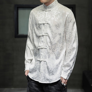 Buddha Gift Casual Dragon Pattern Frog-button Tang Suit Linen Men's Jacket Shirt