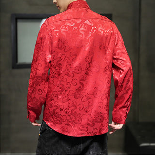Buddha Gift Casual Dragon Pattern Frog-button Tang Suit Linen Men's Jacket Shirt