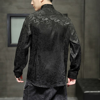 Buddha Gift Casual Dragon Pattern Frog-button Tang Suit Linen Men's Jacket Shirt