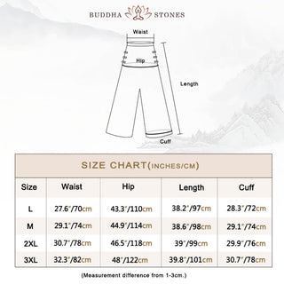 Buddha Gift Casual Cotton Frog-Button High Waist Wide Leg Pants With Pockets