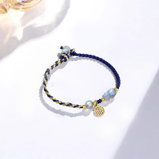 Buddha Gift Moonstone PiXiu Blue Tiger Eye Fu Character Healing Couple String Bracelet
