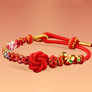 Buddha Gift Red String Mandala Knot Hand-woven Colorful Flowers Year Of The Snake Protection Braided Bracelet