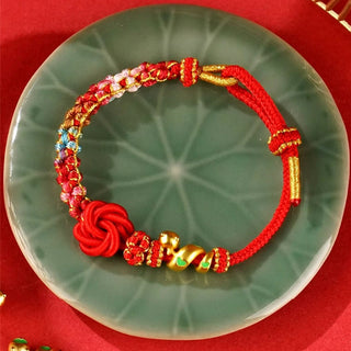 Buddha Gift Red String Mandala Knot Hand-woven Colorful Flowers Year Of The Snake Protection Braided Bracelet
