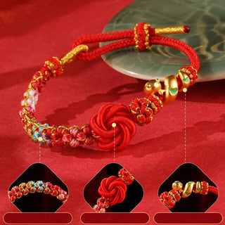 Buddha Gift Red String Mandala Knot Hand-woven Colorful Flowers Year Of The Snake Protection Braided Bracelet