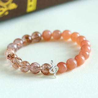 Buddha Gift Natural Sun Stone Super Seven Crystal Silver Sheen Obsidian Rutilated Quartz 925 Sterling Silver Year Of The Snake Positive Bracelet