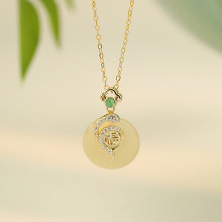 Buddha Gift 925 Sterling Silver Fu Character Hetian Jade Peace Buckle Year Of The Snake Luck Necklace Pendant