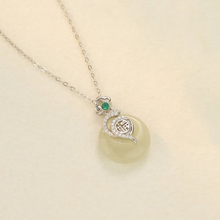 Buddha Gift 925 Sterling Silver Fu Character Hetian Jade Peace Buckle Year Of The Snake Luck Necklace Pendant