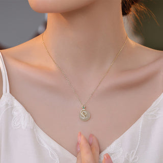 Buddha Gift 925 Sterling Silver Fu Character Hetian Jade Peace Buckle Year Of The Snake Luck Necklace Pendant