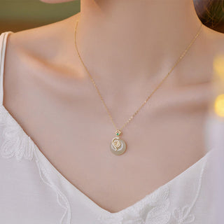 Buddha Gift 925 Sterling Silver Fu Character Hetian Jade Peace Buckle Year Of The Snake Luck Necklace Pendant