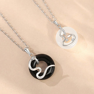 Buddha Gift 925 Sterling Silver Black Onyx Chalcedony Peace Buckle Year Of The Snake Luck Necklace Pendant