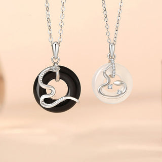 Buddha Gift 925 Sterling Silver Black Onyx Chalcedony Peace Buckle Year Of The Snake Luck Necklace Pendant