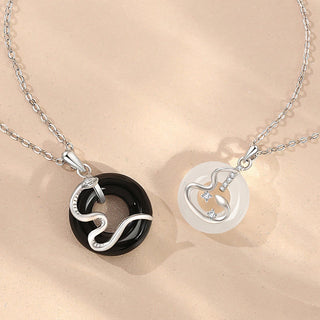 Buddha Gift 925 Sterling Silver Black Onyx Chalcedony Peace Buckle Year Of The Snake Luck Necklace Pendant