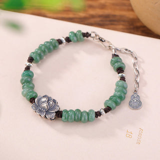 Buddha Gift 925 Sterling Silver Natural Jade Lotus Luck Peace And Joy Bracelet