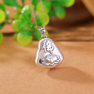 Buddha Gift 999 Sterling Silver Laughing Buddha Cyan Jade Lotus Success Necklace Chain Pendant