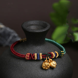 Buddha Gift 999 Sterling Silver Lotus Pod Design Luck Red Green String Bracelet