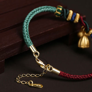 Buddha Gift 999 Sterling Silver Lotus Pod Design Luck Red Green String Bracelet