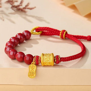Buddha Gift 999 Sterling Silver Six True Words Om Mani Padme Hum Cinnabar Blessing String Bracelet