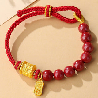 Buddha Gift 999 Sterling Silver Six True Words Om Mani Padme Hum Cinnabar Blessing String Bracelet