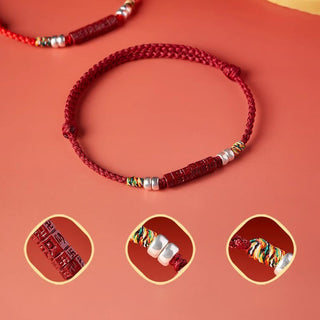 Buddha Gift 925 Sterling Silver Om Mani Padme Hum Cinnabar Blessing Child Adult Bracelet