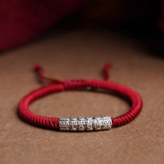 Buddha Gift Handmade 999 Sterling Silver Peace and Good Fortune Om Mani Padme Hum Luck Rope Bracelet