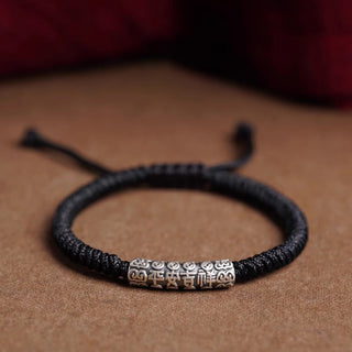 Buddha Gift Handmade 999 Sterling Silver Peace and Good Fortune Om Mani Padme Hum Luck Rope Bracelet