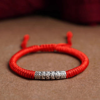 Buddha Gift Handmade 999 Sterling Silver Peace and Good Fortune Om Mani Padme Hum Luck Rope Bracelet