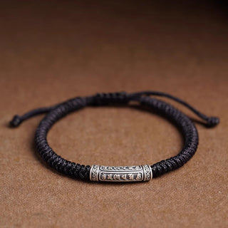 Buddha Gift Handmade 999 Sterling Silver Peace and Good Fortune Om Mani Padme Hum Luck Rope Bracelet