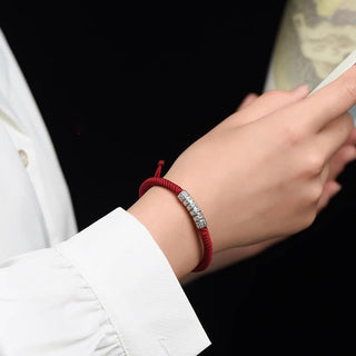 Buddha Gift Handmade 999 Sterling Silver Peace and Good Fortune Om Mani Padme Hum Luck Rope Bracelet