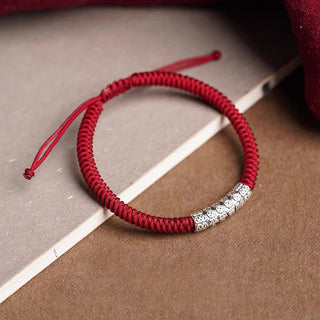 Buddha Gift Handmade 999 Sterling Silver Peace and Good Fortune Om Mani Padme Hum Luck Rope Bracelet