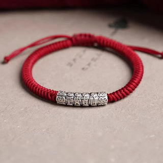 Buddha Gift Handmade 999 Sterling Silver Peace and Good Fortune Om Mani Padme Hum Luck Rope Bracelet