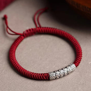 Buddha Gift Handmade 999 Sterling Silver Peace and Good Fortune Om Mani Padme Hum Luck Rope Bracelet